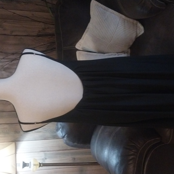Black MuMu Maxi Dress- Black Slip with Maxi Dress Transparent Satin Scoop Back M - Picture 4 of 8